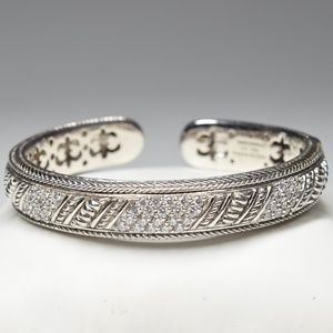 Vintage Judith Ripka Sterling Silver 925 Diamonique Accent Hinged Cuff Bracelet